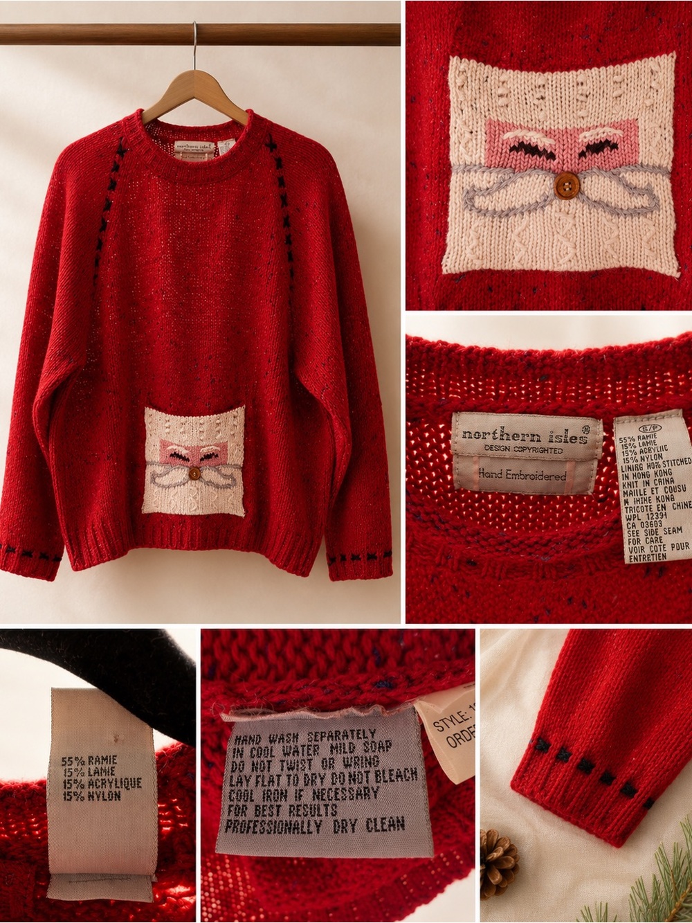 Red Women's Sweater with Santa Pocket